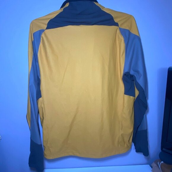 Mens REI Yellow & Gray Softshell Jacket With Quarter Zip & Thumb Holes - Picture 2 of 6